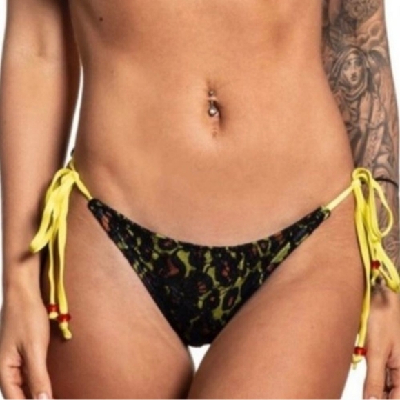 Sinful by Affliction Solar Bikini Bottom Womens Size Small Yellow Black - Picture 1 of 8